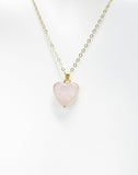 Rose Quartz Necklace, Gold Heart Natural Rose Quartz Necklace, Gemstone Jewelry, N4882