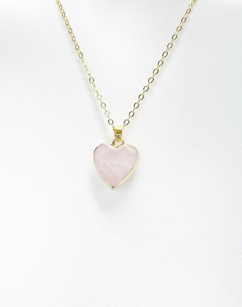 Rose Quartz Necklace, Gold Heart Natural Rose Quartz Necklace, Gemstone Jewelry, N4882