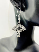 Fan Earrings, Vintage Chinese Hand Fan Charm Jewelry, Birthday Gift, Hypoallergenic, Stainless Steel Dangle Earrings, N4895