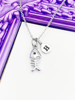 Fishbone Necklace, Best Christmas Gift, Personized Initial Jewelry, N4901