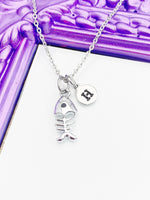 Fishbone Necklace, Best Christmas Gift, Personized Initial Jewelry, N4901