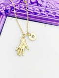 Hamsa hand with Evil Eye Necklace, Gold Luck Necklace, Best Christmas Gift, Personized Initial Jewelry, N4903