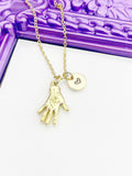 Hamsa hand with Evil Eye Necklace, Gold Luck Necklace, Best Christmas Gift, Personized Initial Jewelry, N4903