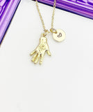 Hamsa hand with Evil Eye Necklace, Gold Luck Necklace, Best Christmas Gift, Personized Initial Jewelry, N4903