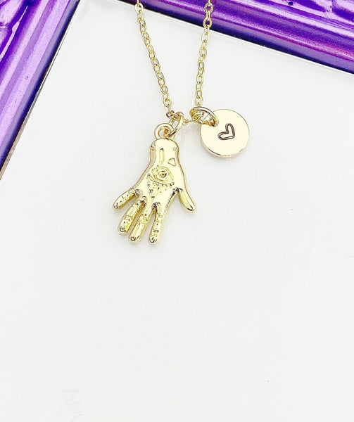 Hamsa hand with Evil Eye Necklace, Gold Luck Necklace, Best Christmas Gift, Personized Initial Jewelry, N4903