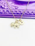 Elephant Necklace, Gold Luck Necklace, Best Christmas Gift, Personized Initial Jewelry, N4904