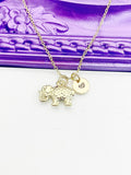 Elephant Necklace, Gold Luck Necklace, Best Christmas Gift, Personized Initial Jewelry, N4904