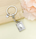 Silver Book Locket Keychain, Best Christmas Gift, Birthdays Gift, Librarian Gift, Personalized Initial Keychain, N4917