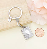 Silver Book Locket Keychain, Best Christmas Gift, Birthdays Gift, Librarian Gift, Personalized Initial Keychain, N4917