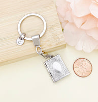 Silver Book Locket Keychain, Best Christmas Gift, Birthdays Gift, Librarian Gift, Personalized Initial Keychain, N4917