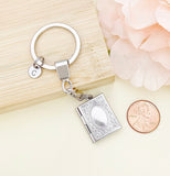 Silver Book Locket Keychain, Best Christmas Gift, Birthdays Gift, Librarian Gift, Personalized Initial Keychain, N4917
