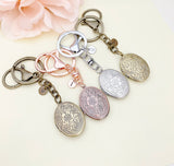 Best Christmas Gift for Mom, Grandmother, Great Grandma, Aunt, Flower Locket, Keepsake Photo Frame, Stainless Steel Initial Keychain, N4922