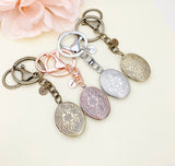 Best Christmas Gift for Mom, Grandmother, Great Grandma, Aunt, Flower Locket, Keepsake Photo Frame, Stainless Steel Initial Keychain, N4922