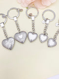 Best Christmas Gift Silver Heart Flower Locket Pendant Keychain, Love, Keepsake Photo Frame Charm, Stainless Steel Initial Keychain, N4928