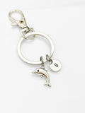 Best Christmas Gift, Silver Dolphin Keychain, Tiny Dolphin Lucky Charm, Initial Keychain, N5092A