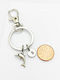 Best Christmas Gift, Silver Dolphin Keychain, Tiny Dolphin Lucky Charm, Initial Keychain, N5092A
