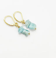 Gold Larimar Earrings, Natural Gemstone Jewelry N3971
