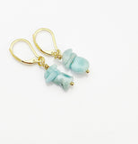 Gold Larimar Earrings, Natural Gemstone Jewelry N3971