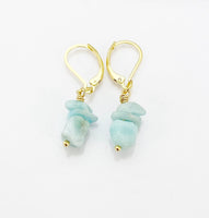 Gold Larimar Earrings, Natural Gemstone Jewelry N3971