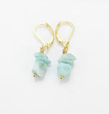 Gold Larimar Earrings, Natural Gemstone Jewelry N3971