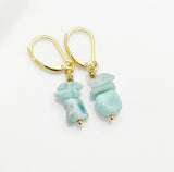 Gold Larimar Earrings, Natural Gemstone Jewelry N3971