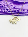 Elephant Necklace, Gold Luck Necklace, Best Christmas Gift, Personized Initial Jewelry, N4904