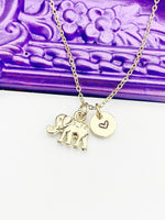 Elephant Necklace, Gold Luck Necklace, Best Christmas Gift, Personized Initial Jewelry, N4905