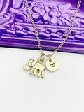 Elephant Necklace, Gold Luck Necklace, Best Christmas Gift, Personized Initial Jewelry, N4905