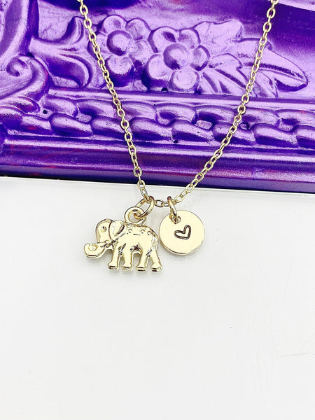 Elephant Necklace, Gold Luck Necklace, Best Christmas Gift, Personized Initial Jewelry, N4905