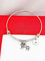 Silver Lion Bracelet Bangle, Lucky Charm, Personized Initial Bracelet, N4936