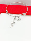 Silver Music Note Bracelet, Music Bangle, Personized Initial Bracelet, N306B