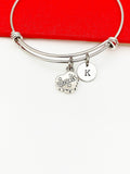 Cookie Bracelet, Silver Cookie Charm Bangle, Personized Initial Bracelet, N4940