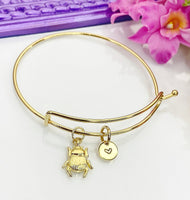 Scarab Bracelet, Gold Scarab Bug Insect Charm Bangle, Personized Initial Bracelet, N4944