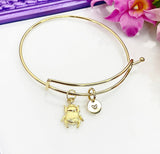 Scarab Bracelet, Gold Scarab Bug Insect Charm Bangle, Personized Initial Bracelet, N4944