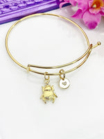 Scarab Bracelet, Gold Scarab Bug Insect Charm Bangle, Personized Initial Bracelet, N4944