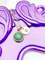 Aventurine Necklace, Natural Gemstone Aventurine Charms Necklace, Personized Initial Necklace, N4946