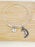 Moon Bracelet, Moon Charm, Personized Initial Bracelet, N4957