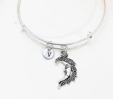 Moon Bracelet, Moon Charm, Personized Initial Bracelet, N4957