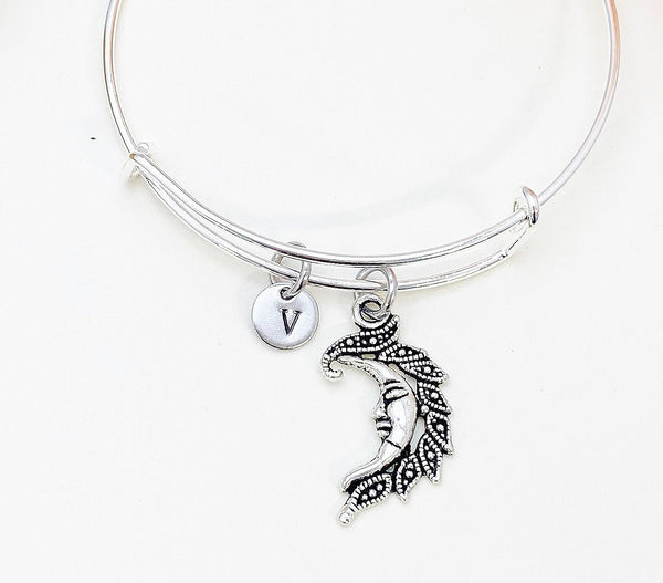 Moon Bracelet, Moon Charm, Personized Initial Bracelet, N4957