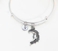 Moon Bracelet, Moon Charm, Personized Initial Bracelet, N4957
