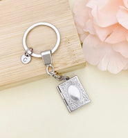 Silver Book Locket Keychain, Best Christmas Gift, Birthdays Gift, Librarian Gift, Personalized Initial Keychain, N4917