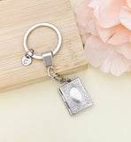 Silver Book Locket Keychain, Best Christmas Gift, Birthdays Gift, Librarian Gift, Personalized Initial Keychain, N4917