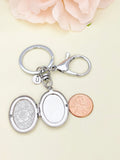 Flower Locket Keychain, Keepsake Photo Frame, Stainless Steel Flower Locket Initial Keychain, N4921
