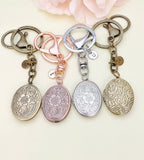 Best Christmas Gift for Mom, Grandmother, Great Grandma, Aunt, Flower Locket, Keepsake Photo Frame, Stainless Steel Initial Keychain, N4922