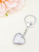 Best Christmas Gift Silver Heart Locket Pendant Keychain, Love, Keepsake Photo Frame Charm, Stainless Steel Initial Keychain, N4924