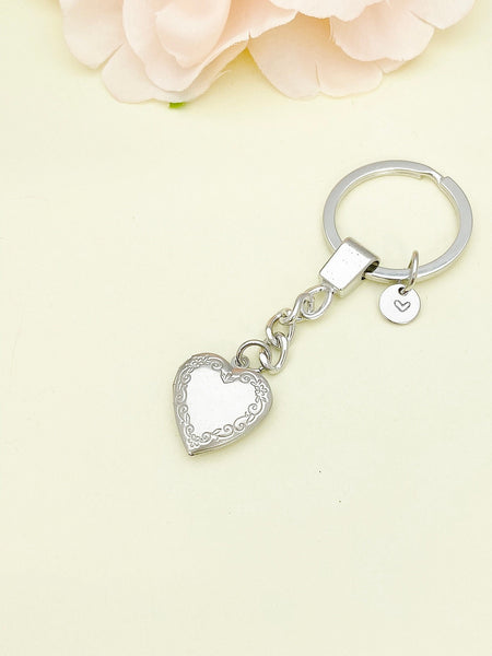 Best Christmas Gift Silver Heart Flower Locket Pendant Keychain, Love, Keepsake Photo Frame Charm, Stainless Steel Initial Keychain, N4926
