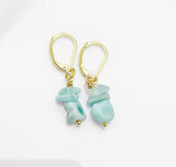 Gold Larimar Earrings, Natural Gemstone Jewelry N3971