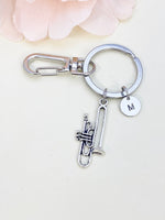 Best Christmas Gift, Silver Trumpet Keychain, Lucky Charm, School Band Gift, Personized Initial Keychain, N4933