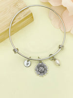 Silver Sunflower with Pearl Bracelet, Personized Initial Bracelet, N4960