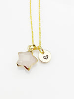 Quartz Crystal Star Necklace, Natural Gemstone Quartz Crystal Charm, Personized Initial Necklace, N4966